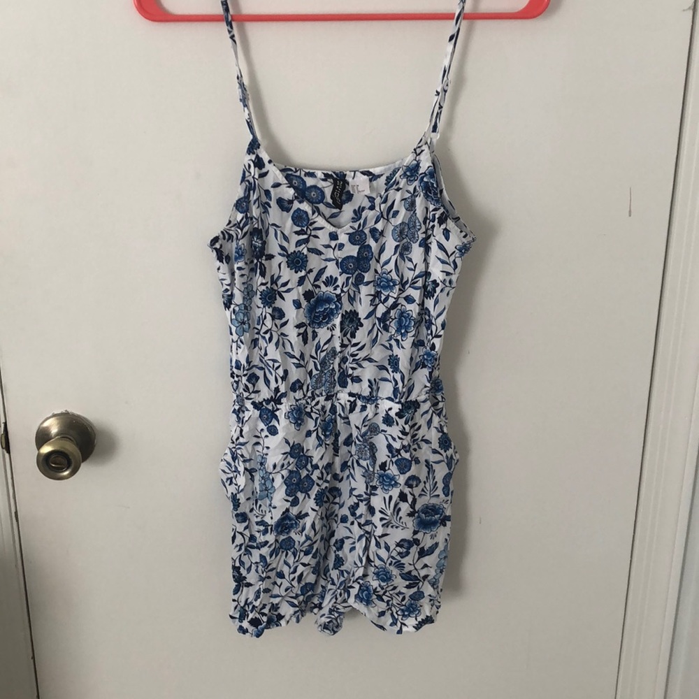 white blue floral romper